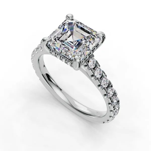 18K White Gold Asscher Engagement Ring Setting SVS Fine Jewelry Oceanside, NY