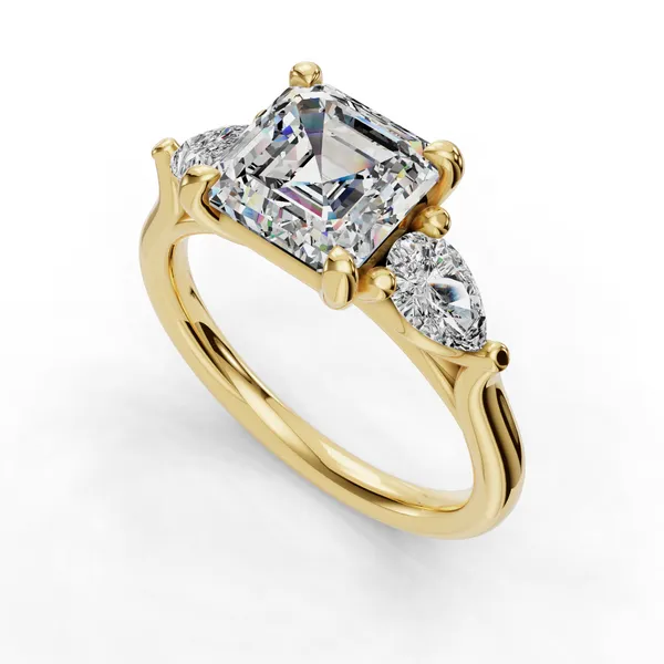 18K Yellow Gold Asscher Engagement Ring Setting SVS Fine Jewelry Oceanside, NY