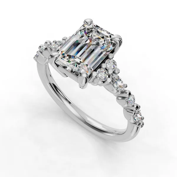 18K White Gold Emerald Engagement Ring Setting SVS Fine Jewelry Oceanside, NY