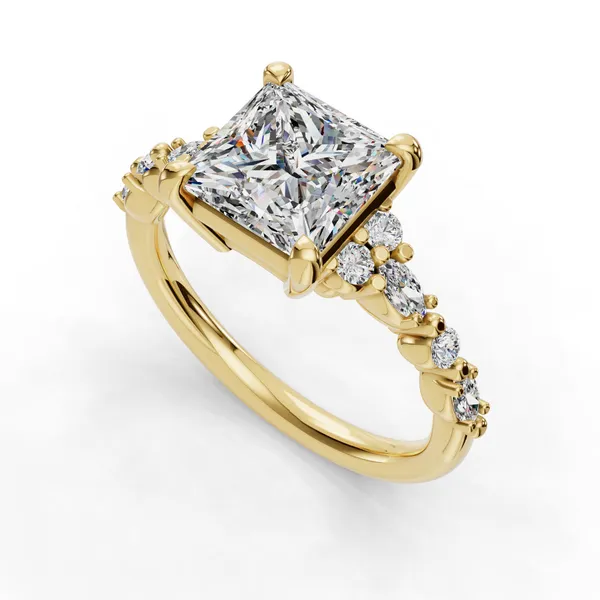 18K Yellow Gold Princess Engagement Ring Setting SVS Fine Jewelry Oceanside, NY