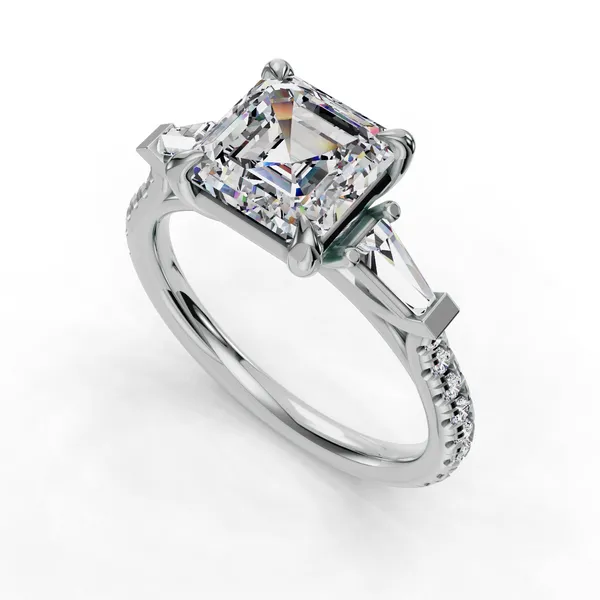 14K White Gold Asscher Engagement Ring Setting SVS Fine Jewelry Oceanside, NY