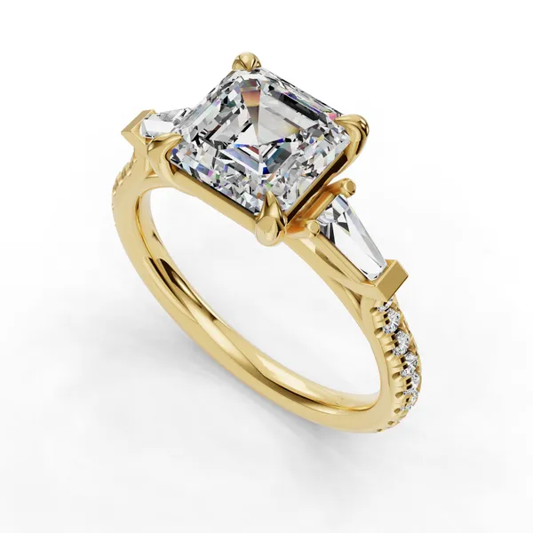 18K Yellow Gold Asscher Engagement Ring Setting SVS Fine Jewelry Oceanside, NY
