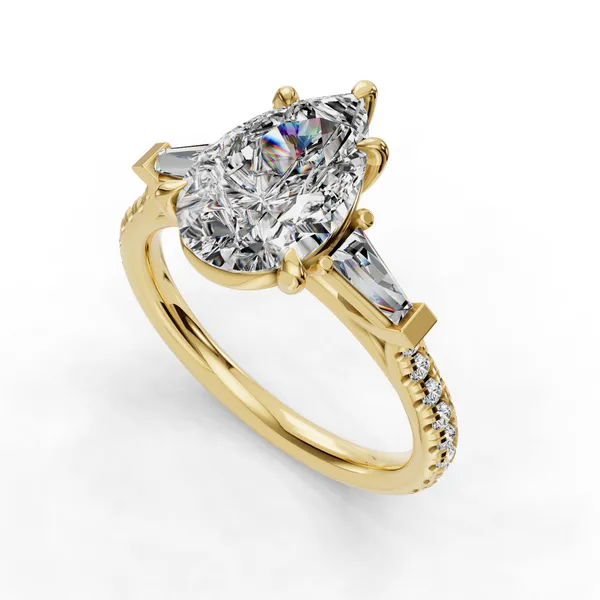 18K Yellow Gold Pear Engagement Ring Setting SVS Fine Jewelry Oceanside, NY