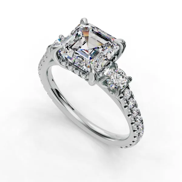 18K White Gold Asscher Engagement Ring Setting SVS Fine Jewelry Oceanside, NY