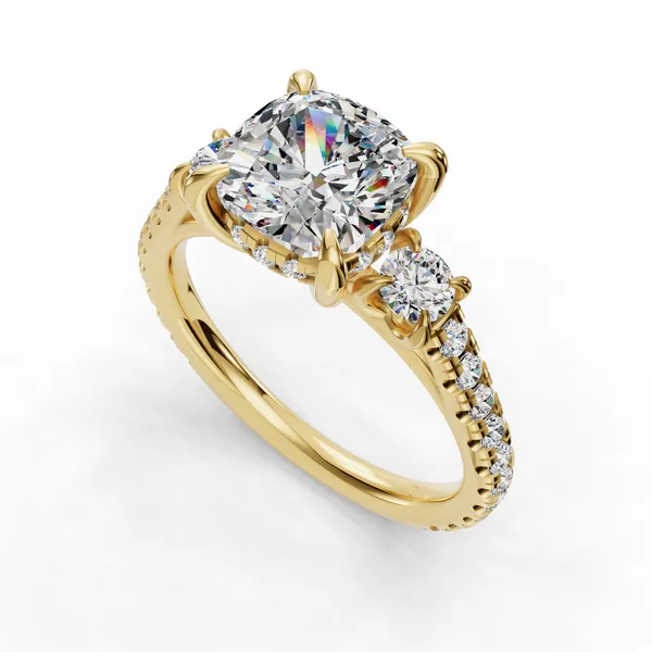 18K Yellow Gold Cushion Engagement Ring Setting SVS Fine Jewelry Oceanside, NY