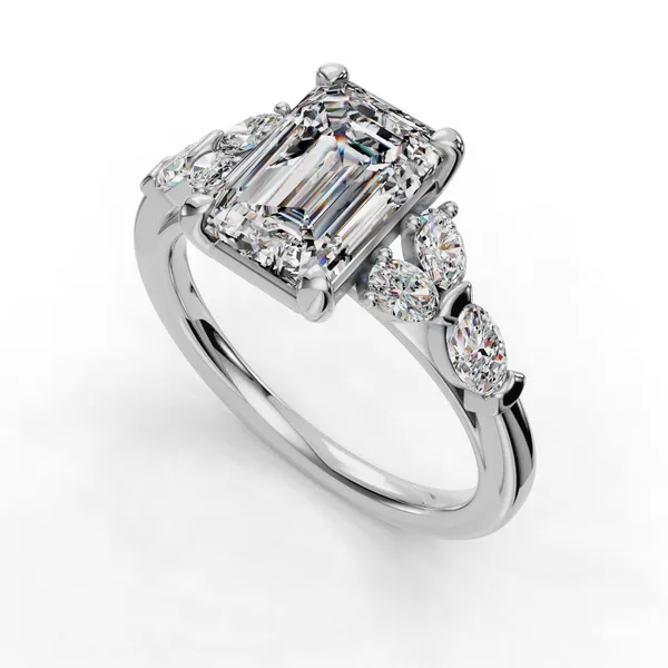 14K White Gold Emerald Engagement Ring Setting SVS Fine Jewelry Oceanside, NY