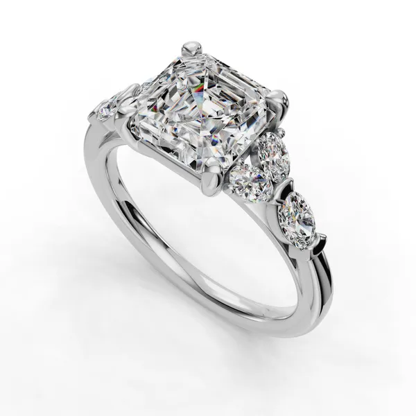 18K White Gold Asscher Engagement Ring Setting SVS Fine Jewelry Oceanside, NY