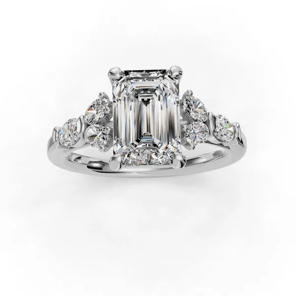 18K White Gold Emerald Engagement Ring Setting Image 4 SVS Fine Jewelry Oceanside, NY