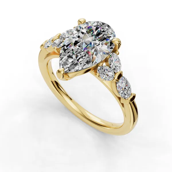 18K Yellow Gold Pear Engagement Ring Setting SVS Fine Jewelry Oceanside, NY