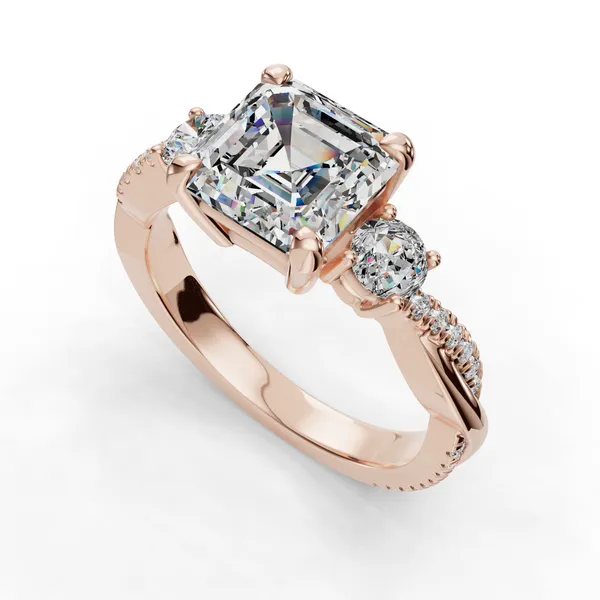 18K Rose Gold Asscher Engagement Ring Setting SVS Fine Jewelry Oceanside, NY