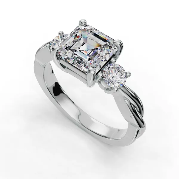 18K White Gold Asscher Engagement Ring Setting SVS Fine Jewelry Oceanside, NY