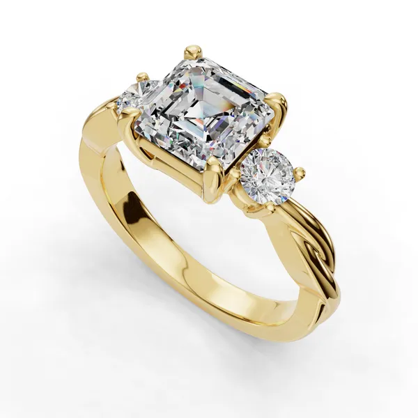 18K Yellow Gold Asscher Engagement Ring Setting SVS Fine Jewelry Oceanside, NY