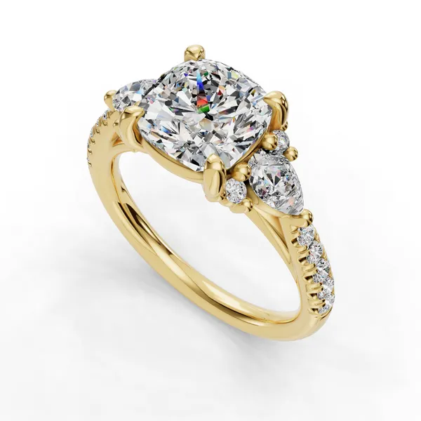 18K Yellow Gold Cushion Engagement Ring Setting SVS Fine Jewelry Oceanside, NY