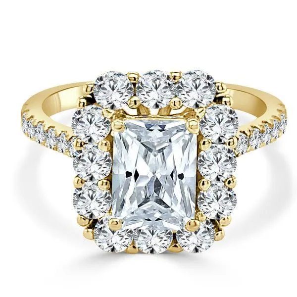 28 Round Diamond Emerald Cut Halo Engagement Ring Ambassador Diamond Jewelers Tucson, AZ