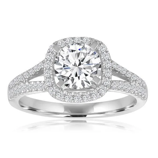 Round Diamond Split Shank Cushion Halo Setting Ambassador Diamond Jewelers Tucson, AZ