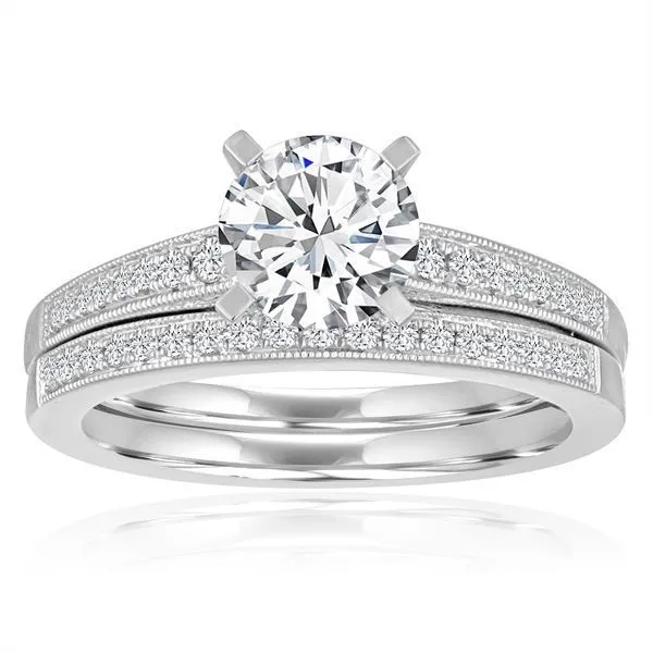 Round Diamond Bead Set Milgrain Setting Image 3 Ambassador Diamond Jewelers Tucson, AZ