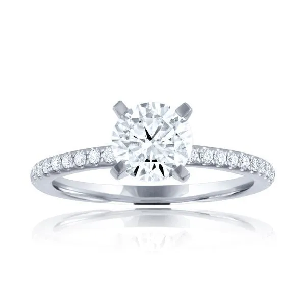 Round Diamond 3/4 of the way Around Shared Prong Engagement Ring Ambassador Diamond Jewelers Tucson, AZ