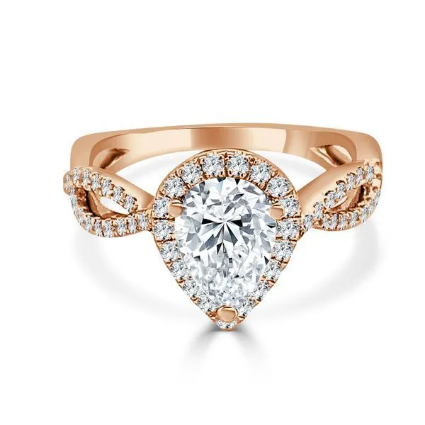 67 Round Diamond Pear Shaped Twist Halo Engagement Ring Ambassador Diamond Jewelers Tucson, AZ