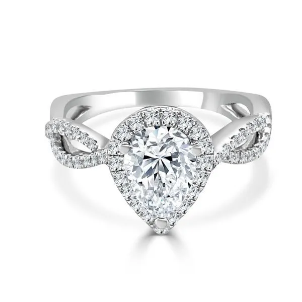 67 Round Diamond Pear Shaped Twist Halo Engagement Ring Ambassador Diamond Jewelers Tucson, AZ