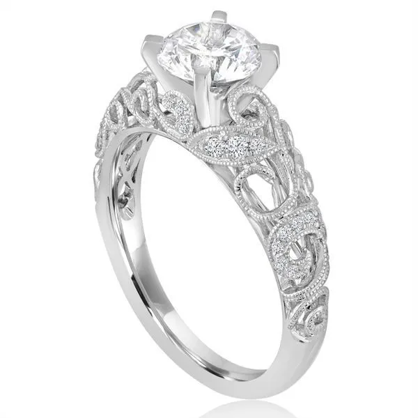 Round Diamond Pave Filigree Engagement Ring Image 2 Ambassador Diamond Jewelers Tucson, AZ