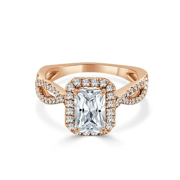 68 Round Diamond Emerald Cut Twist Halo Engagement Ring Ambassador Diamond Jewelers Tucson, AZ