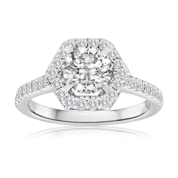 Round Diamond Pave Hexagon Halo Ambassador Diamond Jewelers Tucson, AZ