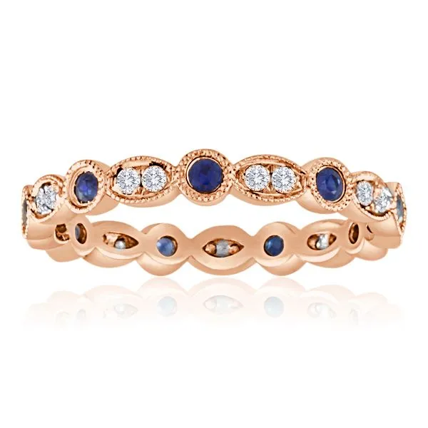 Round Diamond and Blue Sapphire Pave Eternity Band Ambassador Diamond Jewelers Tucson, AZ