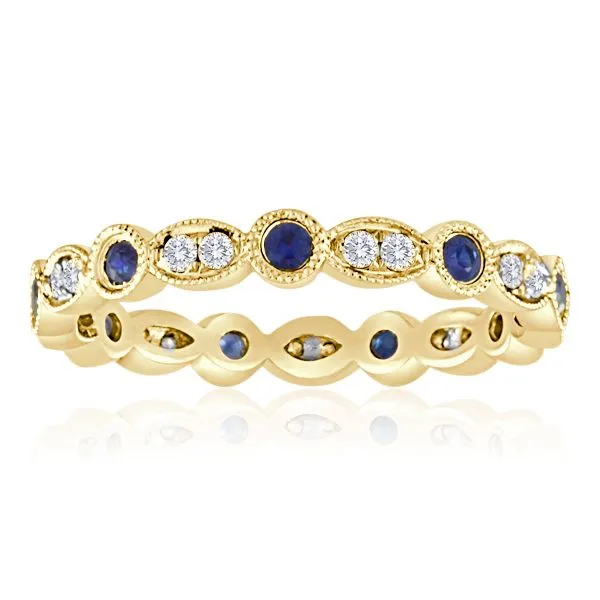 Round Diamond and Blue Sapphire Pave Eternity Band Ambassador Diamond Jewelers Tucson, AZ