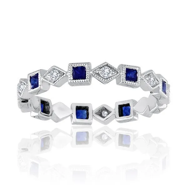 Round Diamond and Princess Cut Blue Sapphire Pave Eternity Band Ambassador Diamond Jewelers Tucson, AZ