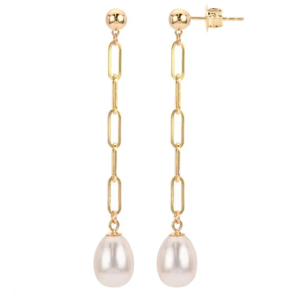 14K Yellow Gold Freshwater Pearl Paperclip Chain Earrings Avitabile Fine Jewelers Hanover, MA