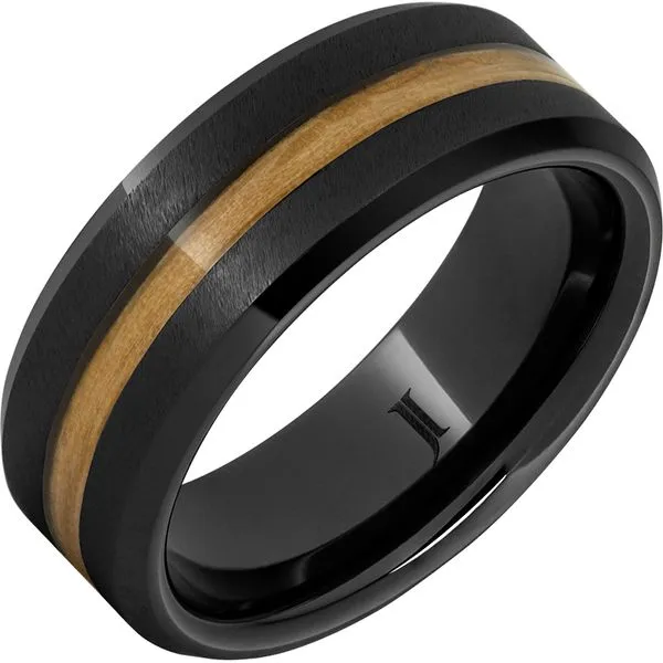 Barrel Aged™ Black Diamond Ceramic™ Ring with Chardonnay Wood Inlay and Grain Finish Michele & Company Fine Jewelers Lapeer, MI
