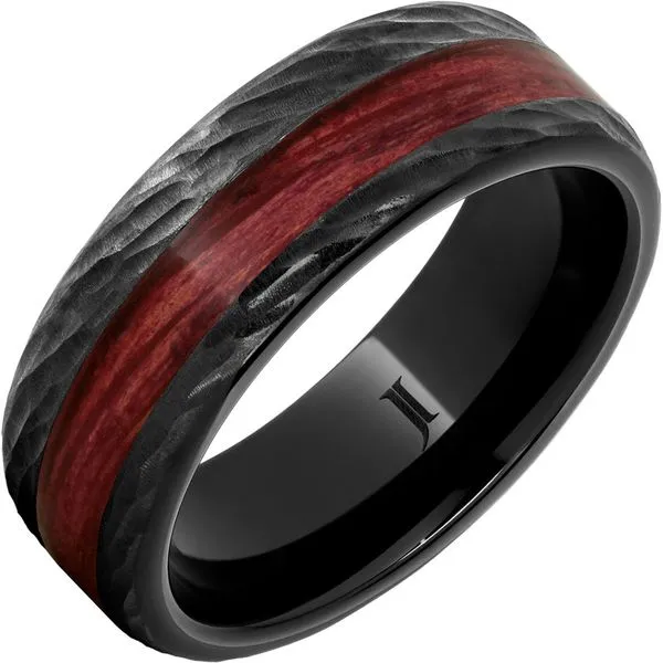Barrel Aged™ Black Diamond Ceramic™ Ring with Cabernet Wood Inlay and Bark Finish Jerald Jewelers Latrobe, PA