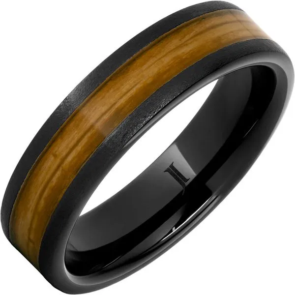 Barrel Aged™ Black Diamond Ceramic™ Ring with Single Malt Scotch Inlay and Stone Finish Gysbers Jewelry Waupun, WI