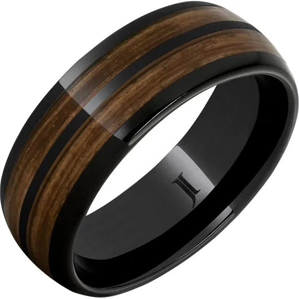 Double Barrel – Barrel Aged™ Black Diamond Ceramic™ Dome Ring with Bourbon Inlays Michele & Company Fine Jewelers Lapeer, MI