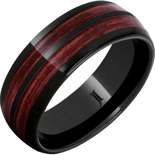 Double Barrel - Barrel Aged™ Black Diamond Ceramic™ Dome Ring with Cabernet Inlays John E. Koller Jewelry Designs owasso, OK