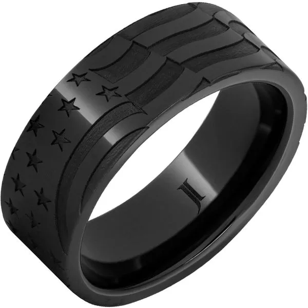 Old Glory - Black Diamond Ceramic™ Men's Ring with American Flag Engraving Michele & Company Fine Jewelers Lapeer, MI
