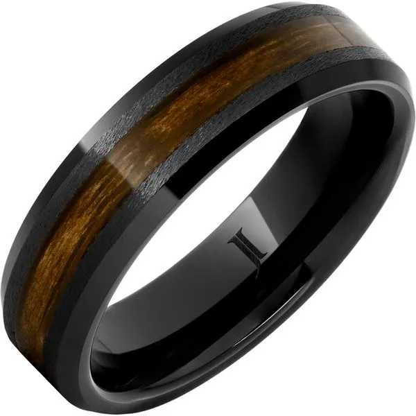 Barrel Aged™ Black Diamond Ceramic™ Ring with Bourbon Wood Inlay and Grain Finish Jerald Jewelers Latrobe, PA