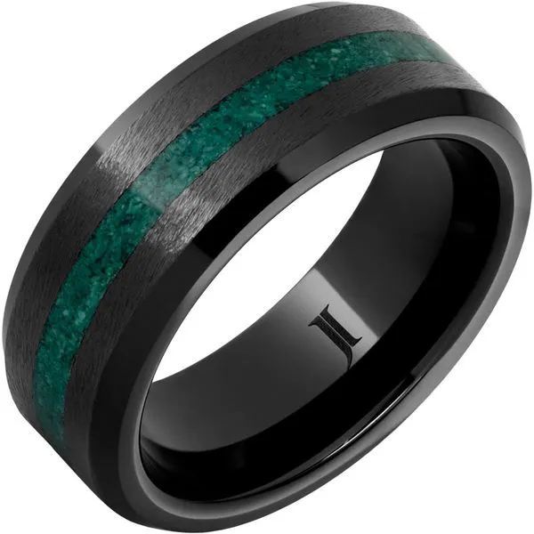 Black Diamond Ceramic™ Ring with Malachite Inlay and Grain Finish Thomas A. Davis Jewelers Holland, MI