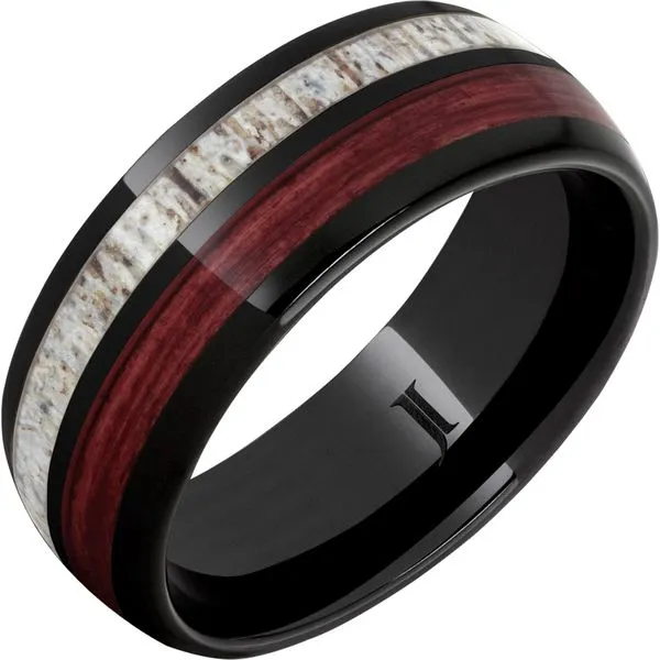 Barrel Aged™ Black Diamond Ceramic™ Ring with Cabernet Barrel Wood and Antler Inlays K. Martin Jeweler Dodge City, KS