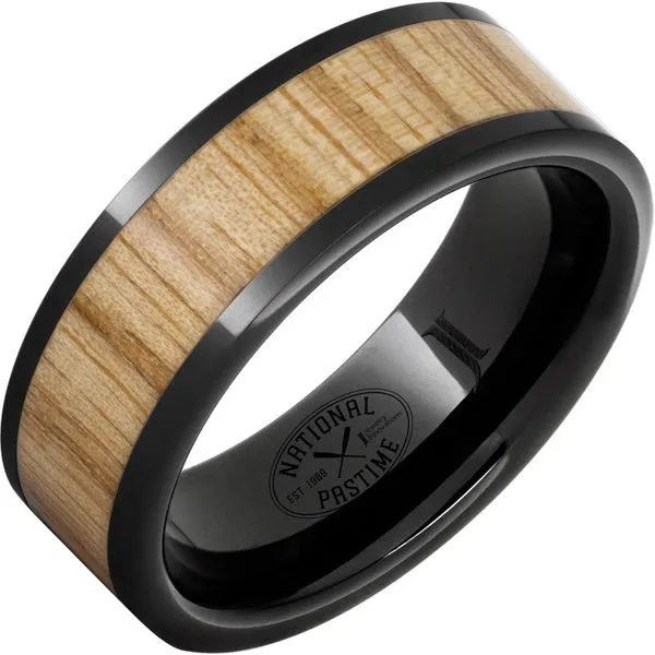 Black Diamond Ceramic™ Ring with Vintage White Ash Baseball Bat Wood Inlay Michele & Company Fine Jewelers Lapeer, MI