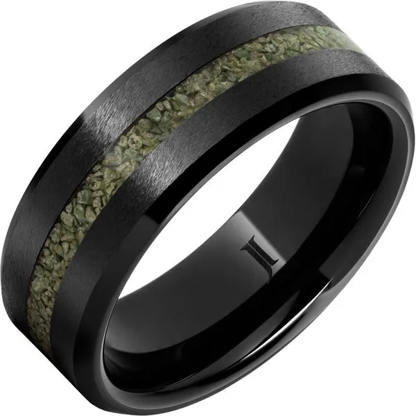 Black Diamond Ceramic™ Ring with Rare Green Fossil Dinosaur Bone Inlay Collard Jewelers League City, TX