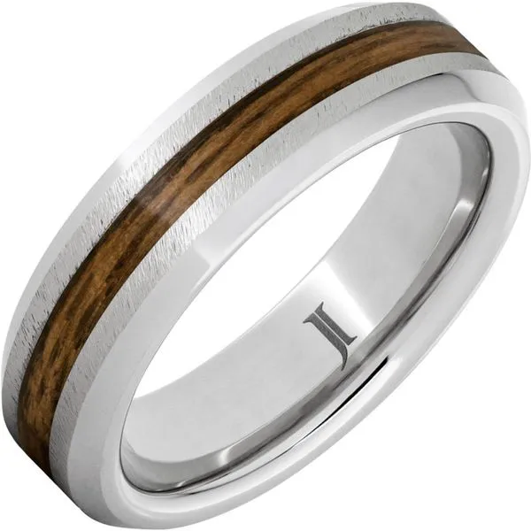 Barrel Aged™ Serinium® Ring with Bourbon Wood Inlay and Grain Finish Thomas A. Davis Jewelers Holland, MI