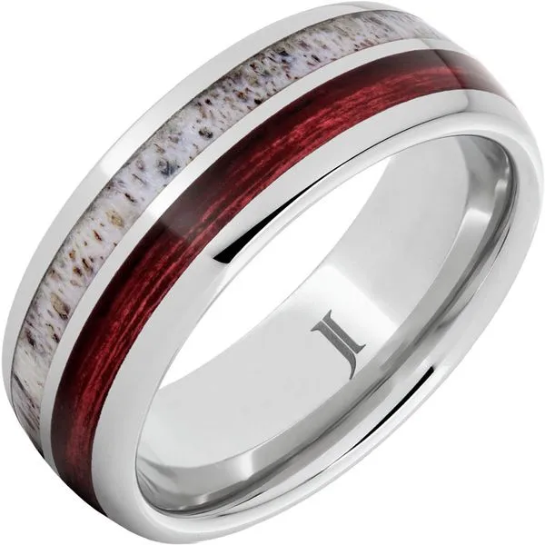 Barrel Aged™ Serinium® Ring with Cabernet Barrel Wood and Antler Inlays Jerald Jewelers Latrobe, PA
