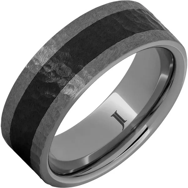 Rugged Tungsten™ Ring With Black Ceramic Inlay and Hand Carved Hammer Finish Michele & Company Fine Jewelers Lapeer, MI