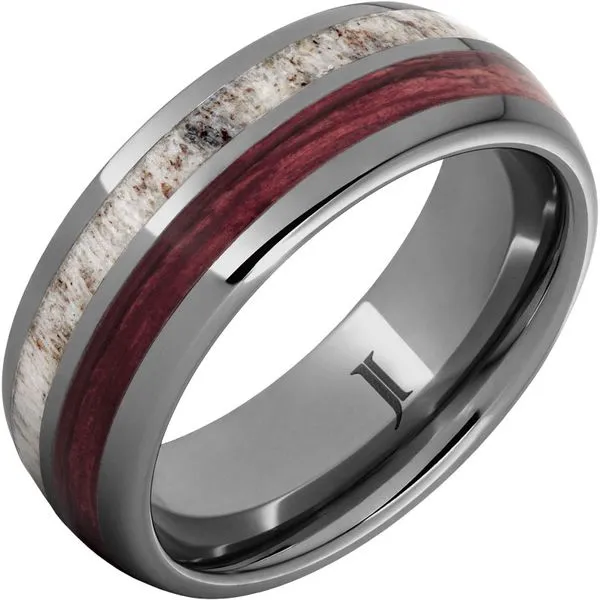 Barrel Aged™ Rugged Tungsten™ Ring with Cabernet Barrel Wood and Antler Inlays K. Martin Jeweler Dodge City, KS