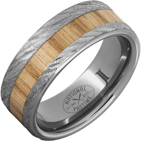 National Pastime Collection™ Rugged Tungsten™ Ring with White Ash Vintage Baseball Bat Wood Inlay and Bark Finish G.G. Gems, Inc. Scottsdale, AZ