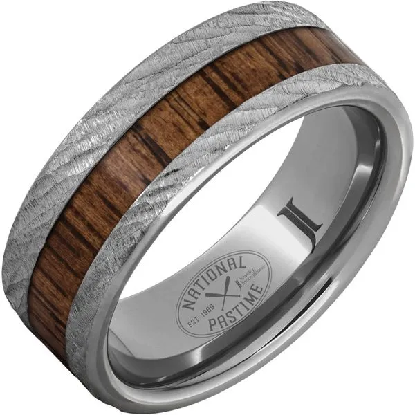 National Pastime Collection™ Rugged Tungsten™ Ring with Hickory Vintage Baseball Bat Wood Inlay and Bark Finish Daniel Jewelers Brewster, NY