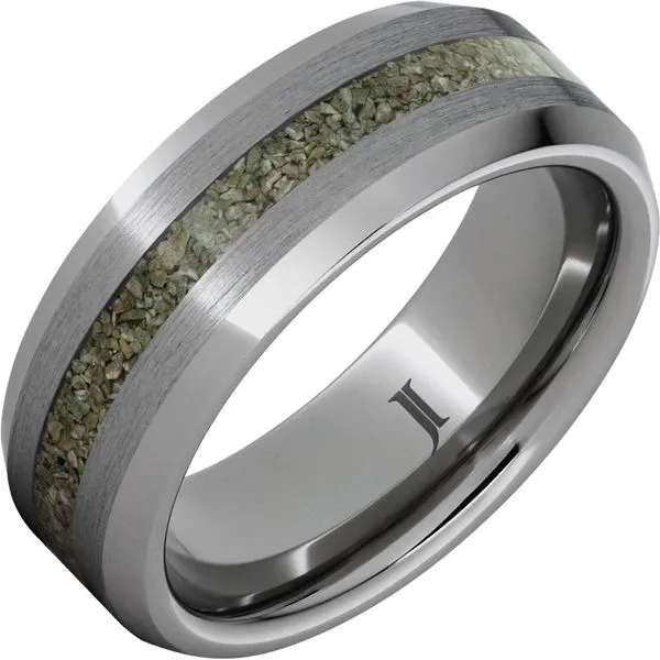 Rugged Tungsten™ Ring with Rare Green Fossil Dinosaur Bone Inlay Gysbers Jewelry Waupun, WI