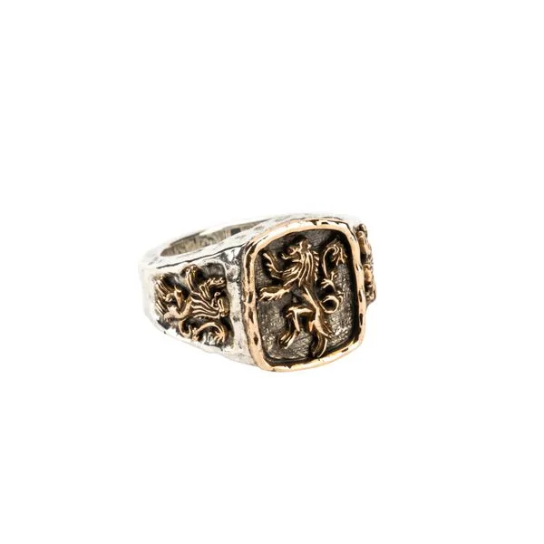 S/sil Oxidized + Bronze Large Lion Rampant Ring (Defence with Fury)  Studio D Jewelers Woodstock, IL