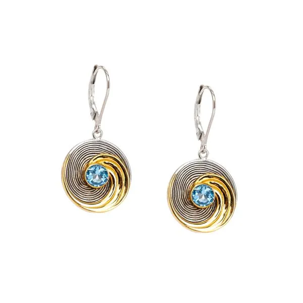 S/sil Rhodium + 23k Gilded Swiss Blue Topaz Whirlpool Leverback Earrings Studio D Jewelers Woodstock, IL